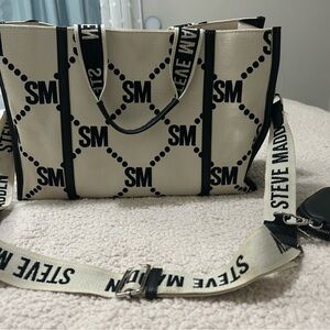 Steve Madden Black and Cream Logo Tote